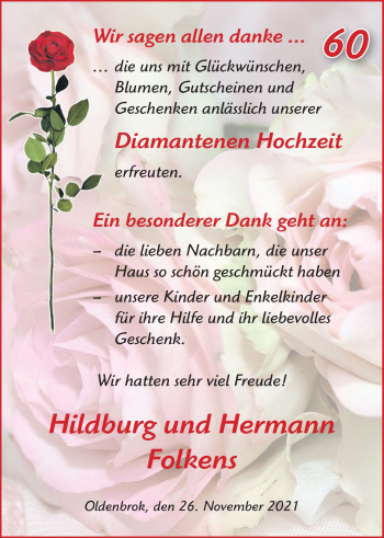Hochzeitsanzeige von Hildburg Folkens von NWZ