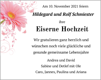 Hochzeitsanzeige von Hildegard Schmiester von NWZ