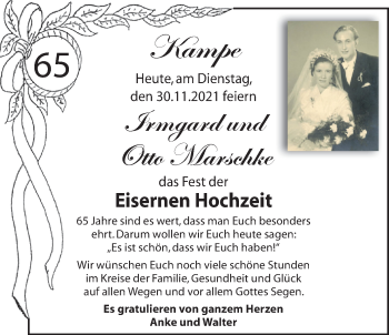 Hochzeitsanzeige von Irmgard Marschke von NWZ