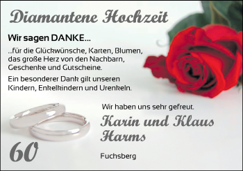 Hochzeitsanzeige von Karin Harms von NWZ