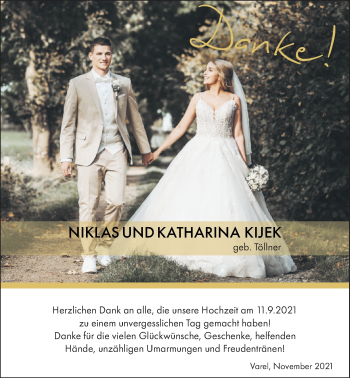 Hochzeitsanzeige von Katharina Kijek von NWZ