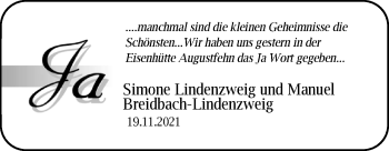 Hochzeitsanzeige von Simone Lindenzweig von NWZ