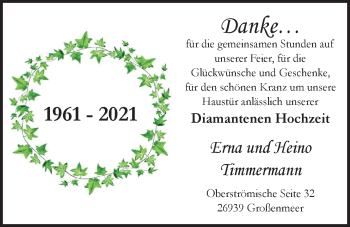 Hochzeitsanzeige von Erna Timmermann von NWZ
