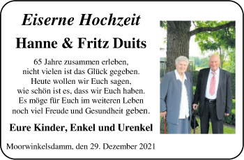 Hochzeitsanzeige von Hanne Duits von NWZ