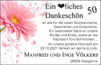 Hochzeitsanzeige von Manfred Völkers von NWZ