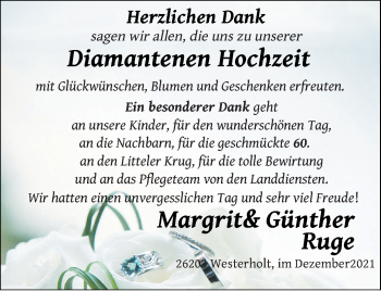 Hochzeitsanzeige von Margrit Ruge von NWZ