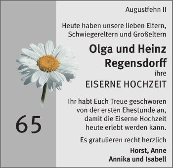 Hochzeitsanzeige von Olga Regensdorff von NWZ