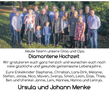 Hochzeitsanzeige von Ursula Menke von NWZ