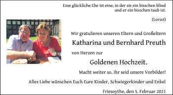 Hochzeitsanzeige von Bernhard Preuth von NWZ
