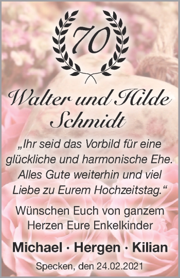 Hochzeitsanzeige von Walter Schmidt von NWZ