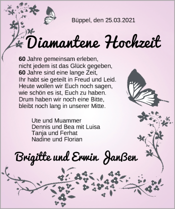 Hochzeitsanzeige von Brigitte Janßen von NWZ
