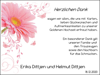 Hochzeitsanzeige von Erika Dittjen von NWZ