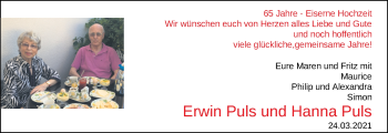 Hochzeitsanzeige von Erwin Puls von NWZ