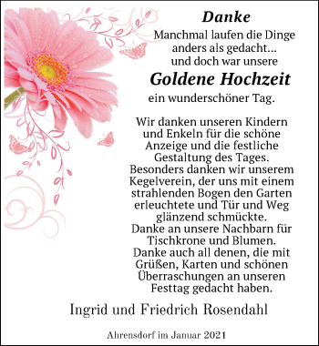 Hochzeitsanzeige von Ingrid Rosendahl von NWZ