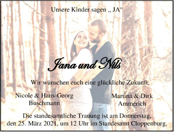 Hochzeitsanzeige von Jana Buschmann von NWZ