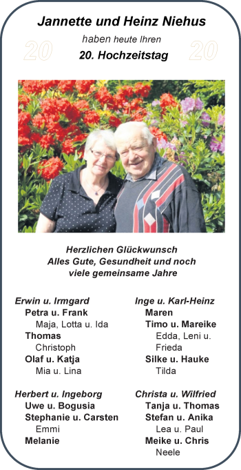 Hochzeitsanzeige von Jannette Niehus von NWZ