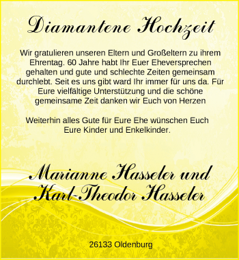 Hochzeitsanzeige von Marianne Hasseler von NWZ