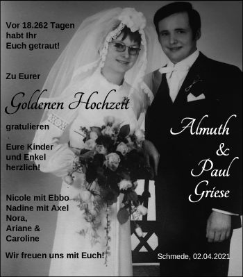 Hochzeitsanzeige von Almuth Griese von NWZ