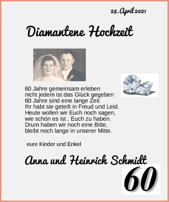 Hochzeitsanzeige von Anna Schmidt Schmidt von NWZ