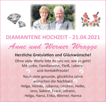 Hochzeitsanzeige von Anne Wragge von NWZ