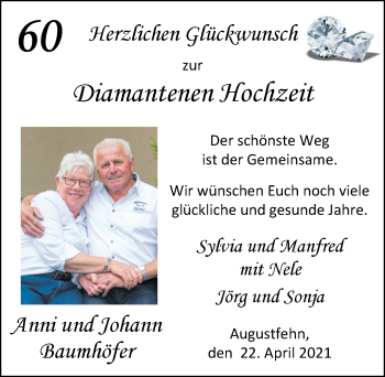 Hochzeitsanzeige von Anni Baumhöfer von NWZ