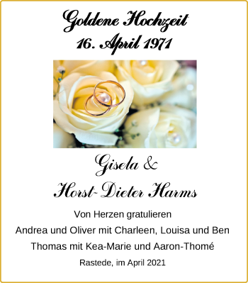 Hochzeitsanzeige von Gisela Harms von NWZ