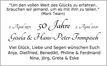 Hochzeitsanzeige von Gisela Trompisch von NWZ