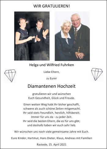 Hochzeitsanzeige von Helga Fuhrken von NWZ
