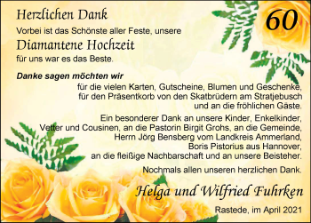 Hochzeitsanzeige von Helga Fuhrken von NWZ