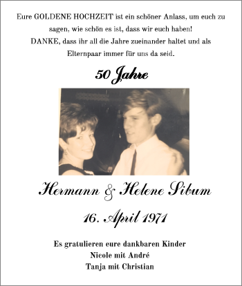 Hochzeitsanzeige von Hermann Sibum von NWZ