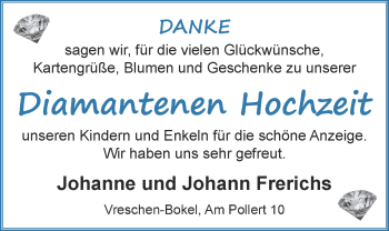 Hochzeitsanzeige von Johanne Frerichs von NWZ
