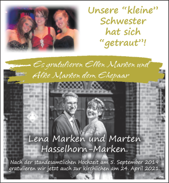 Hochzeitsanzeige von Lena Marken von NWZ