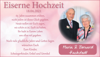 Hochzeitsanzeige von Maria Hackstedt von NWZ