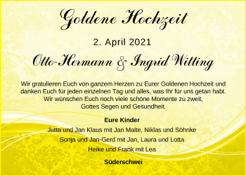 Hochzeitsanzeige von Otto-Hermann Witting von NWZ