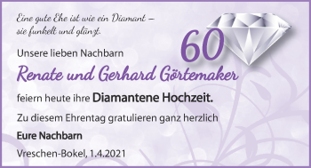 Hochzeitsanzeige von Renate Görtemaker von NWZ