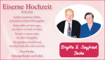 Hochzeitsanzeige von Brigitte Jeske von NWZ