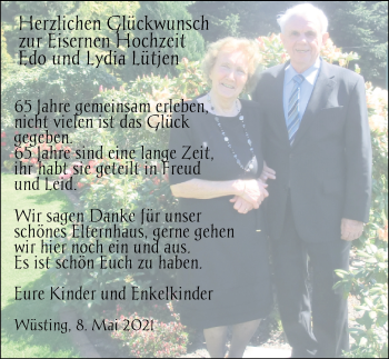 Hochzeitsanzeige von Edo Lütjen von NWZ