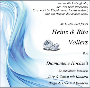 Hochzeitsanzeige von Heinz Vollers von NWZ