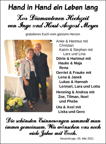 Hochzeitsanzeige von Horst-August Meyer von NWZ