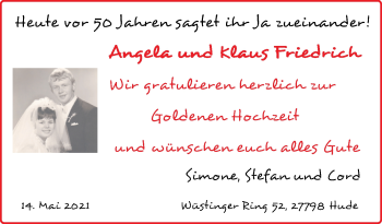 Hochzeitsanzeige von Angela Friedrich von NWZ