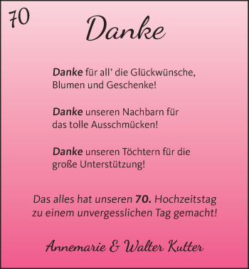 Hochzeitsanzeige von Annemarie Kutter von NWZ