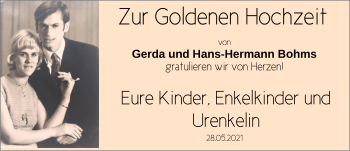 Hochzeitsanzeige von Gerda Bohms von NWZ