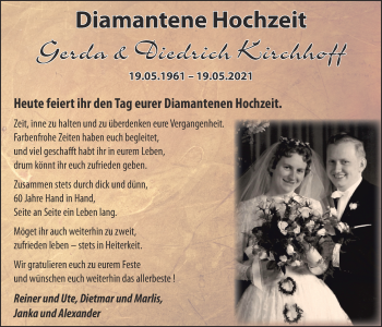 Hochzeitsanzeige von Gerda Kirchhoff von NWZ