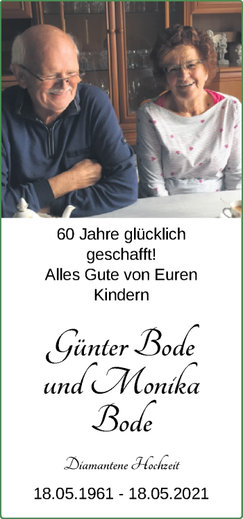 Hochzeitsanzeige von Günter Bode von NWZ
