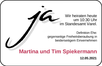 Hochzeitsanzeige von Martina Schiroky von NWZ