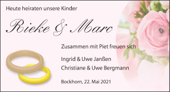 Hochzeitsanzeige von Rieke  von NWZ