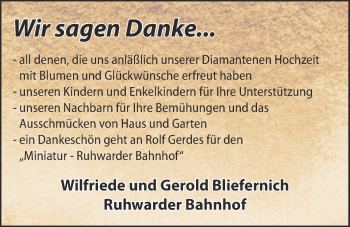 Hochzeitsanzeige von Wilfriede  Bliefernich von NWZ