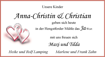 Hochzeitsanzeige von Anna-Christin  von NWZ