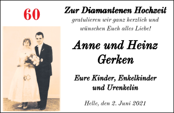 Hochzeitsanzeige von Anne Gerken von NWZ