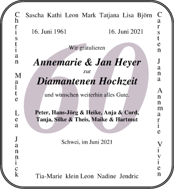 Hochzeitsanzeige von Annemarie Heyer von NWZ